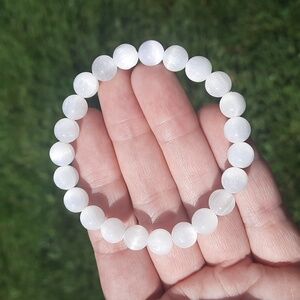 White Selenite Beaded Stretch Bracelet - Women's Jewelry